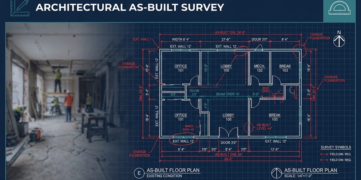 As-built drawing documenting the real constructed condition of a building