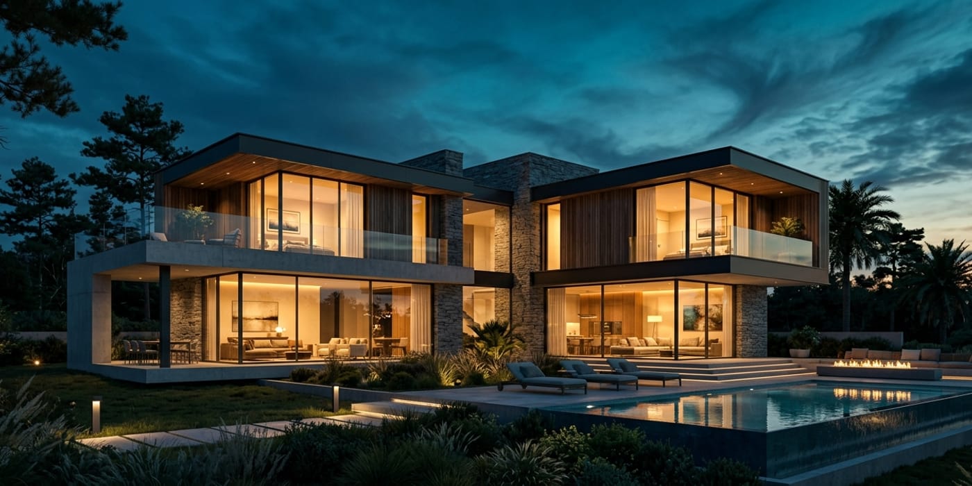 Photorealistic 3D architectural rendering of a modern building exterior